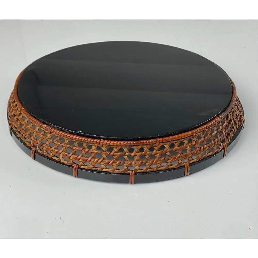 Vintage Japanese Lacquered Hand Painted Wooden Tray with Wicker Sides DR1647